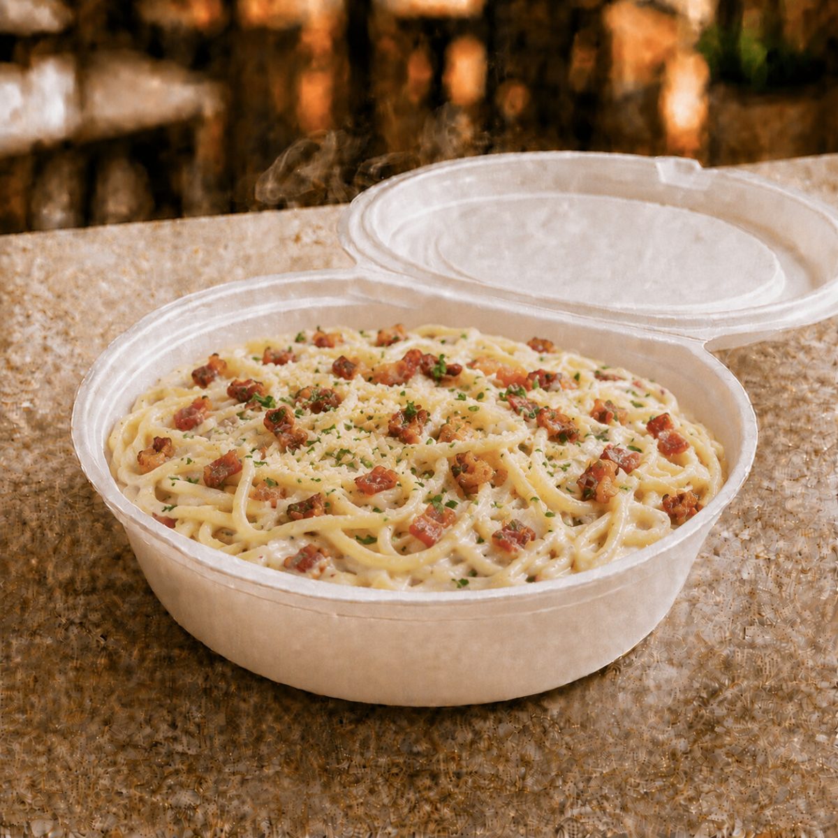 Macarrão com Molho Branco e Bacon